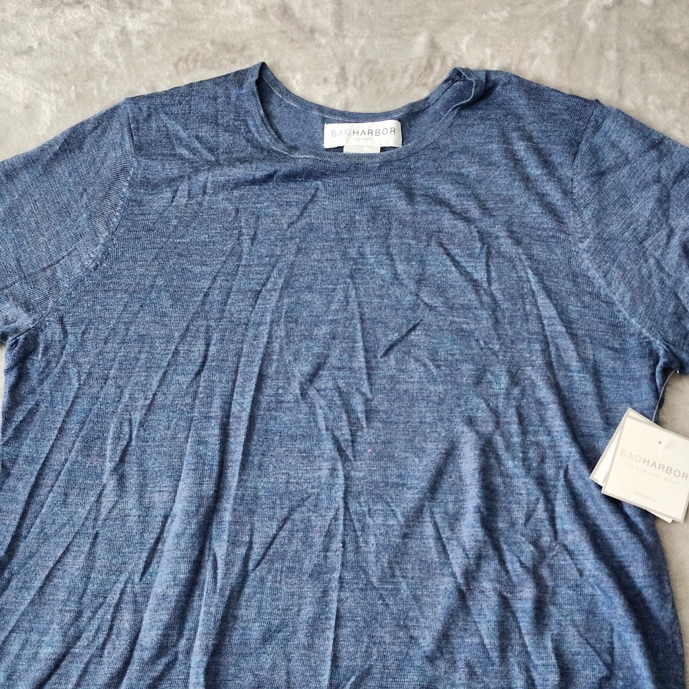 Sag Harbor Womens 2XL Blue Mock Neck Short Sleeve Knit Top New - Picture 2 of 15